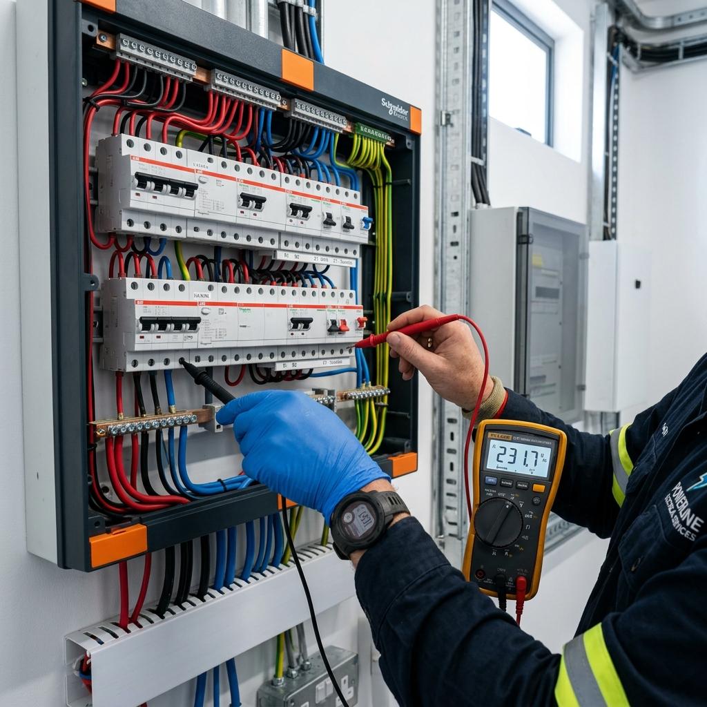 EAR Engineering electrician inspecting a DB board during a COC inspection